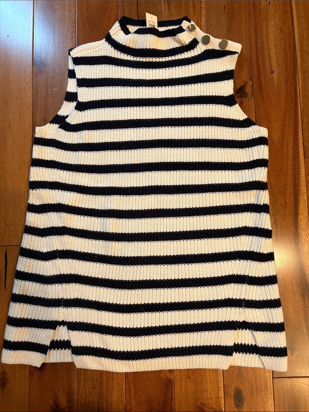 LOFT Navy and Cream Striped Knit Tank Sweater